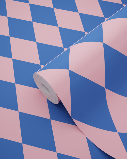 ESTAhome behang ruiten blauw en roze - 50 x 900 cm - 131601 - vtwonen shop