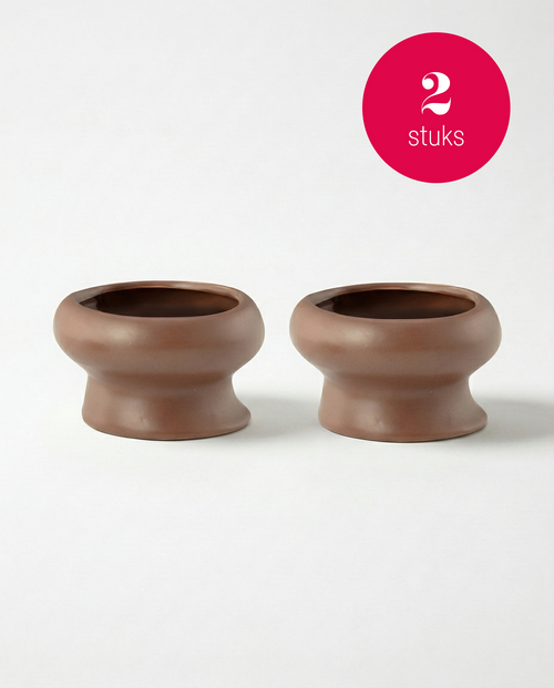 vtwonen - Waxinelichthouders Organic - Keramiek - Karamel - 9 x 5.5 cm - Set van 2
