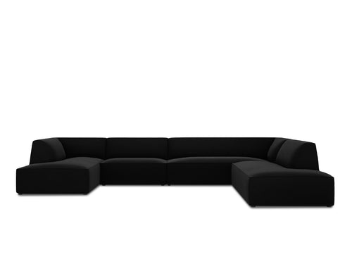Micadoni Panoramische hoekbank rechts Ruby 7-zits, flueel, zwart - 273x366x69cm