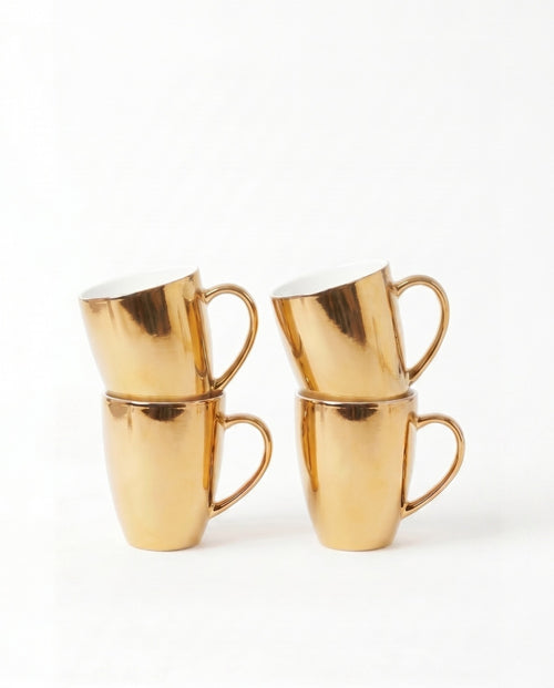 vtwonen - mokken met oor - set van 4 - porselein - goud - 275 ml