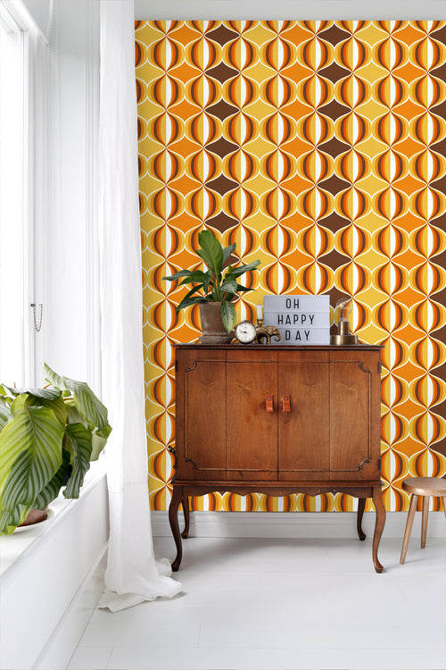 Sanders & Sanders behang retro ornamenten geel, bruin en oranje - 53 cm x 10.05 m - 935269 - vtwonen shop
