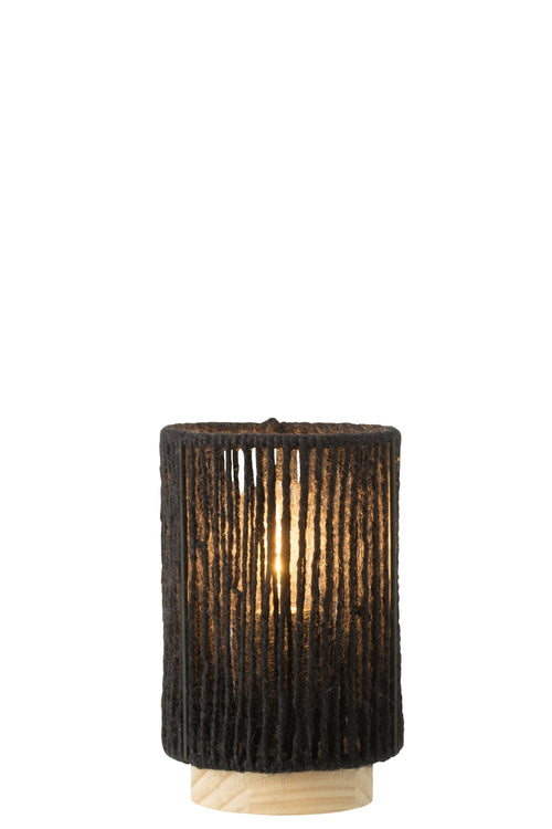 J-Line lamp Cilinder - metaal/katoen - zwart - small - LED lichtjes