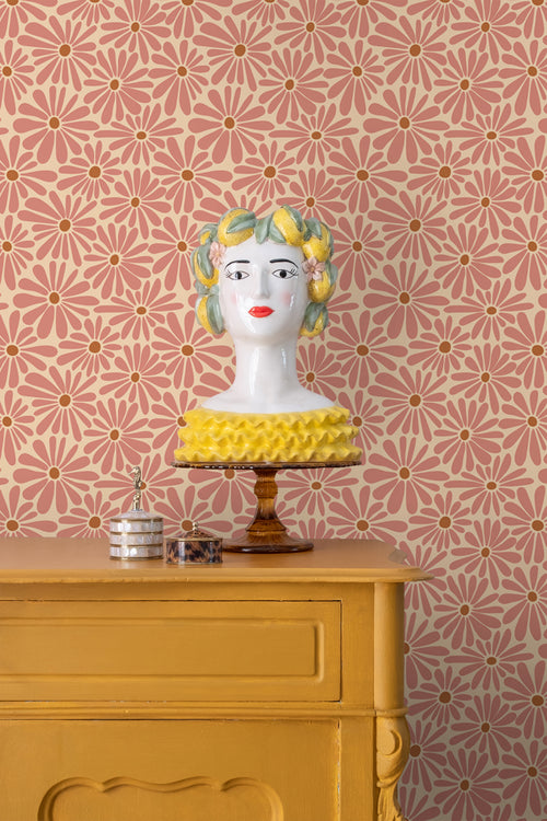 ESTAhome behang madeliefjes terracotta roze - 53 cm x 10.05 m - 131151