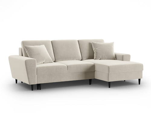 Cosmopolitan Design Converteerbare hoekbank rechts met opbergdoos Kyoto 4-zits, flueel lichtbeige - 145x241x88cm