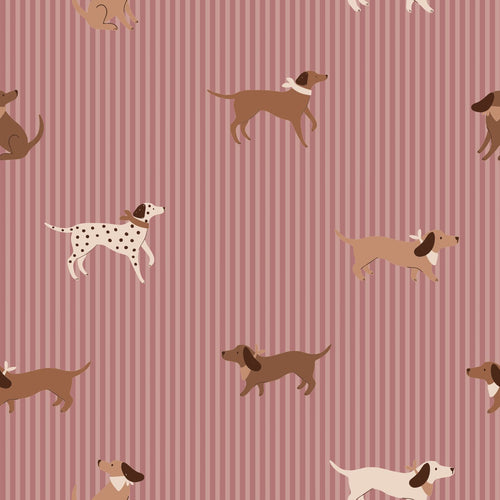 ESTAhome behang honden mauve paars en bruin - 50 x 900 cm - 131899
