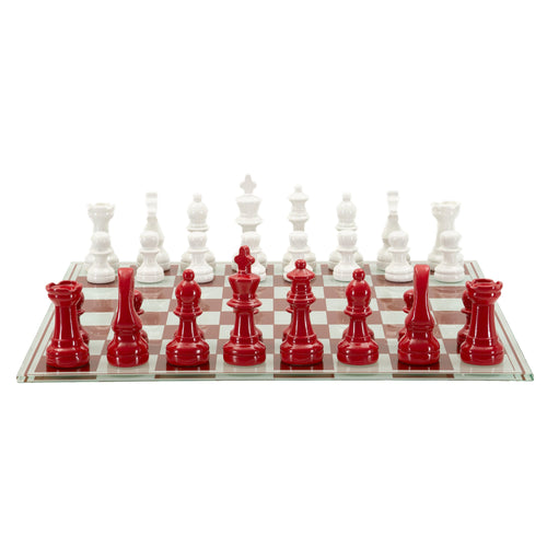 Mauro Ferretti schaakbord - 61x61x14 cm - wit/rood