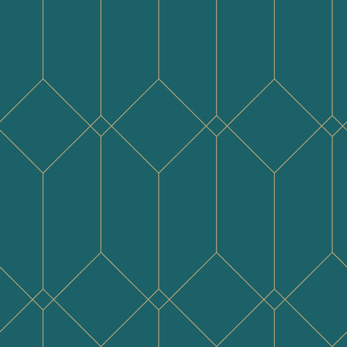ESTAhome behang art deco motief goud, groen en blauw - 53 cm x 10.05 m - 139224