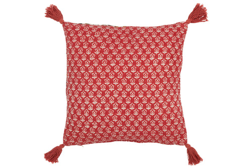 J-Line kussen Bloemen + Kwastjes - katoen - rood - vtwonen shop