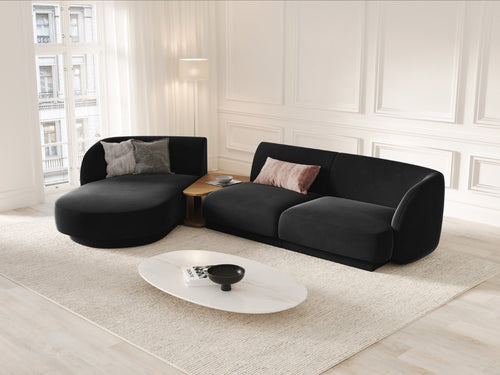 Micadoni linker modulaire bank Miley 3-zits, flueel, zwart - 178x303x70cm