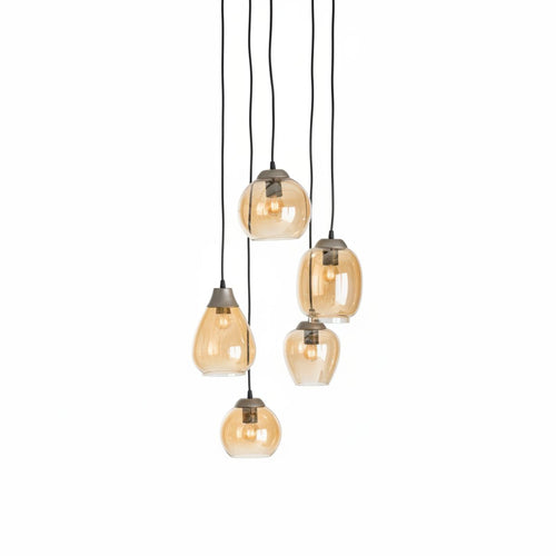 Giga Meubel Hanglamp Getrapt Mix - Amber Glas - 5-Lichts - 150x43x43cm - vtwonen shop