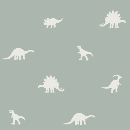 ESTAhome behang dinosaurussen vergrijsd mintgroen - 53 cm x 10.05 m - 139284