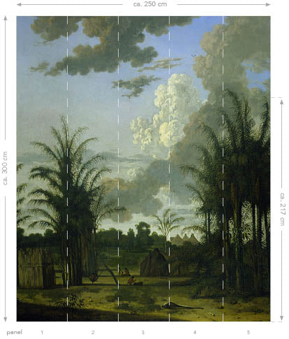 Origin fotobehang tropisch landschap groen, blauw en mosterdgroen - 250 x 300 cm - 357234
