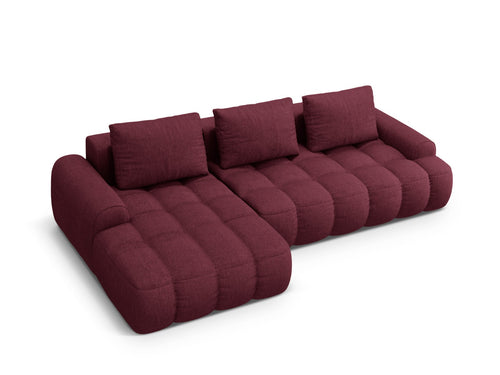 Cosmopolitan Design Uitklapbare hoekbank links met opbergdoos Linz 3-zits, structurele stof bordeaux - 142x275x84cm