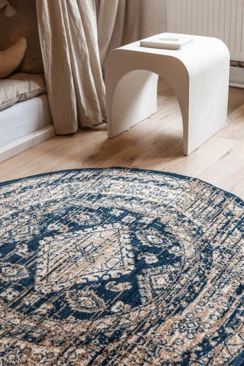 Interieur05 vintage vloerkleed Aila - blauw -   Ø 120 cm