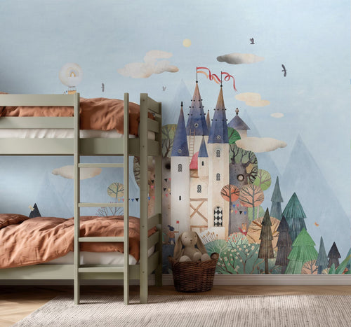 ESTAhome fotobehang sprookjeskasteel blauw en meerkleurig - 3.5 x 2.79 m - 159692