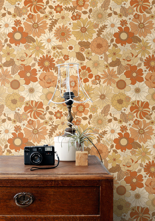 ESTAhome behang retro bloemen oranje - 53 cm x 10.05 m - 130963 - vtwonen shop