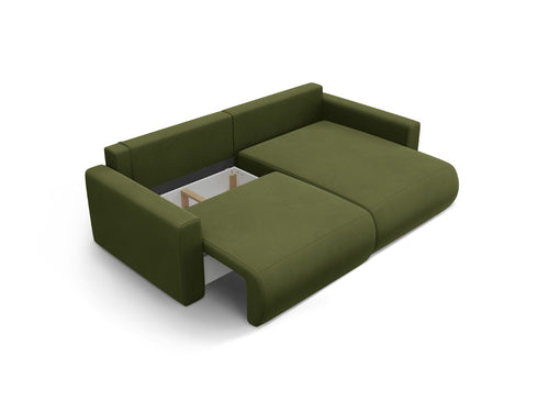 Cosmopolitan Design Omkeerbare converteerbare hoekbank met opbergdoos Belfast 3-zits, flueel legergroen - 149x240x84cm