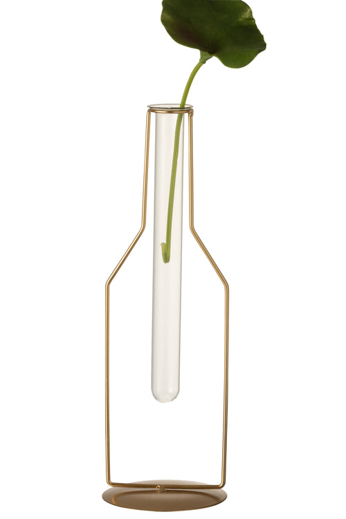 J-Line vaas 1 Tube Fles - metaal/glas - goud - large - 2 stuks - 33 cm hoog - vtwonen shop