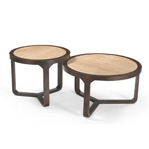 Starfurn Salontafel Morris - Rond Hout/Travertin - 75x75x42cm