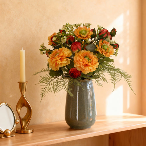 Maxifleur Handgebonden Kunstboeket Frieda Bern 35cm Oranje-Rood