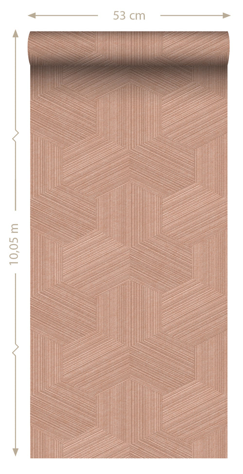 Origin Wallcoverings eco-texture vliesbehang grafisch 3D motief terracotta roze - 50 x 900 cm - 347943 - vtwonen shop