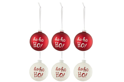 J-Line kerstbal Hohoho! - glas - wit/rood - doos van 6 - vtwonen shop