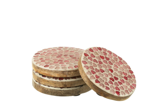 J-Line onderzetter Hart Mozaiek - hout - roze - set van 4