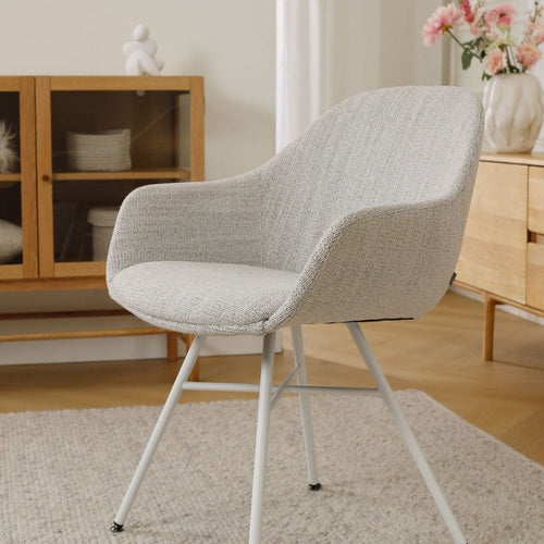 Nolon Noa-Mae Eetkamerstoel Beige Gemêleerd - Armleuning - Witte Poten - vtwonen shop