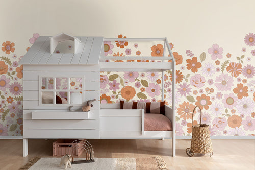ESTAhome fotobehang retro bloemen paars en oranje - 2.5 x 2.79 m - 159592