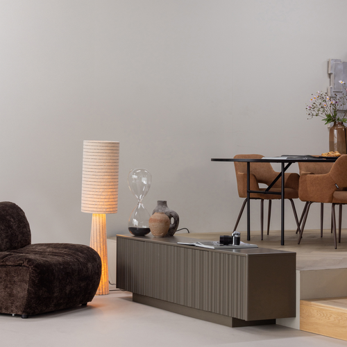 WOOOD vloerlamp Loft - Metaal/Bouclé - Naturel Met Strepen 130xØ30 cm - vtwonen shop