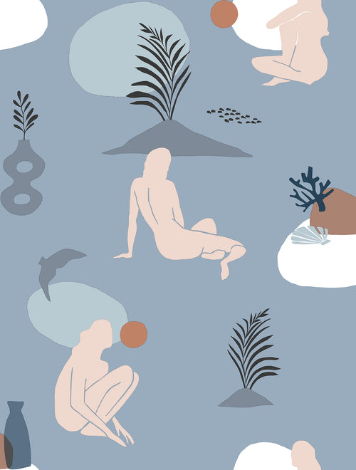 Walls4You behang menselijke silhouetten vergrijsd blauw - 53 cm x 10 m - 640349