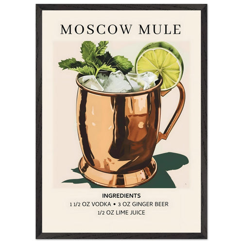 Artfulprints Poster met Lijst Moscow Mule cocktail I - Ingrediënten   - 50x70 cm - Meerkleurig