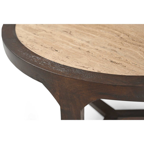Starfurn Salontafel Morris - Rond Hout/Travertin - 75x75x42cm