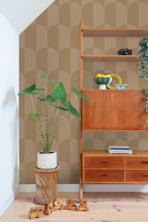 ESTAhome behang art deco bogen donker beige - 50 x 900 cm - 131236 - vtwonen shop