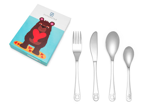 Zilverstad - Kindercouvert Beer met hart - 4 delig - RVS