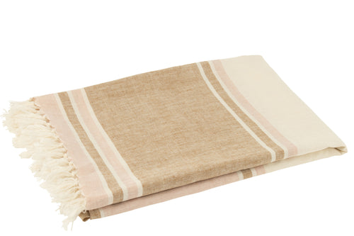 J-Line plaid Gestreept + Franjes - lichtroze/wit/beige - 180 x 130 cm - vtwonen shop