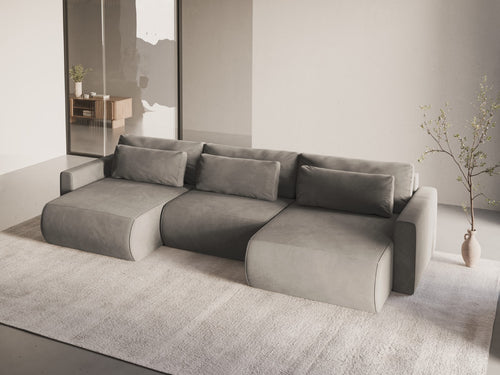 Cosmopolitan Design Converteerbare panoramische bank met opbergdoos Belfast 4-zits, flueel concreet - 149x340x84cm