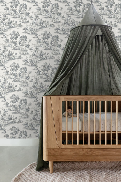 Sanders & Sanders behang toile de jouy print donkergrijs - 53 cm x 10 m - 641038