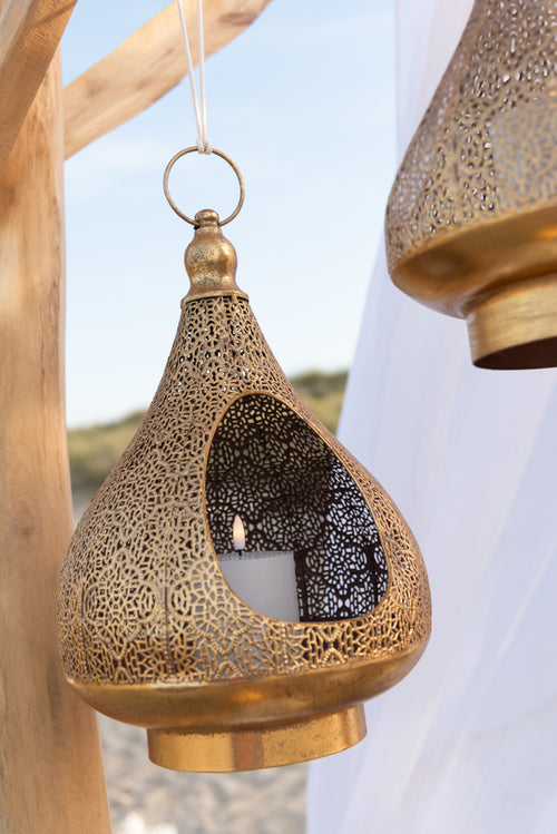 J-Line theelichthouder Oosters - metaal/glas - goud -  large