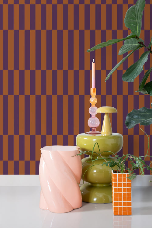 ESTAhome behang strepen terracotta en donker paars - 50 x 900 cm - 131424 - vtwonen shop