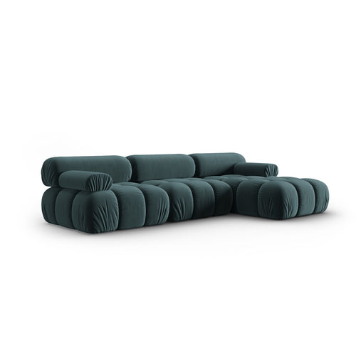 Cosmopolitan Design - Modulaire hoekbank rechts Cortina 4-zits, flueel turkoois - 155x282x70cm
