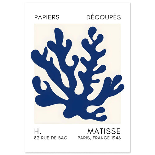 Artfulprints Poster Matisse – Saltflower shapes navy blue II   - A4 21x29.7 cm - Blauw