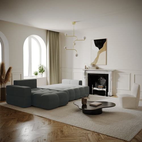 Sia Home - Linkshoekbank met slaapfunctie GABRIEL - kruisbinding antracietgrijs 286cm