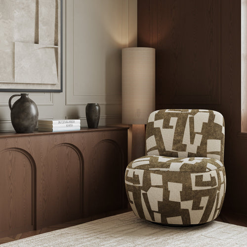 Sia Home - Draaibare fauteuil JENA - stof met textuur en patroon kaki 65cm