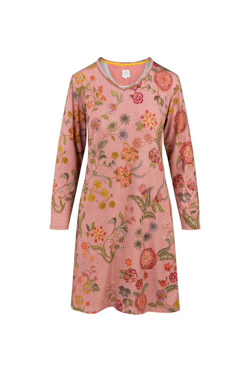 Pip Studio - Dana Nachthemd Lange Mouw Dames - Coco Flower - Koraal - XXL