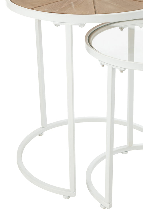 J-Line bijzettafel Lounge - metaal/hout - wit/naturel - set van 2 - vtwonen shop