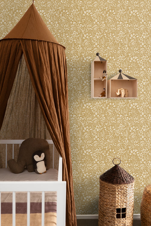 ESTAhome behang bloemetjes okergeel - 50 x 900 cm - 131252 - vtwonen shop