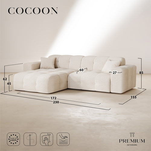 Premium Interiors - Hoekbank links COCOON - gewaafd fluweel mol 230cm