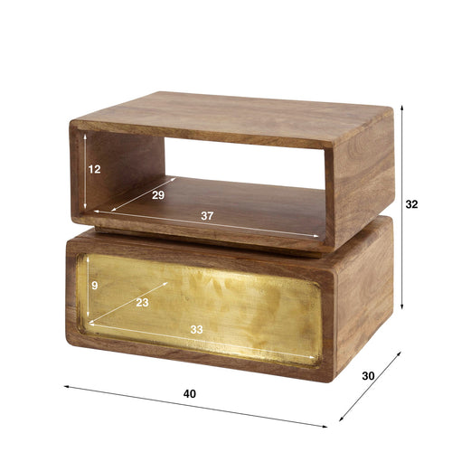 Giga Meubel Nachtkastje Brass - Naturel Hout - 40x30x33cm - vtwonen shop