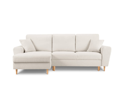 Cosmopolitan Design Uitklapbare hoekbank links met opbergdoos Kyoto 4-zits, boucle, beige - 145x241x88cm